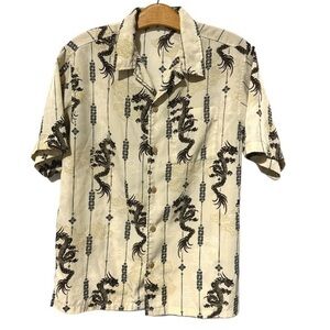 Island Tropic Boy's‎ Button Down Shirt Dragons Short Sleeve Beige Brown Sz L